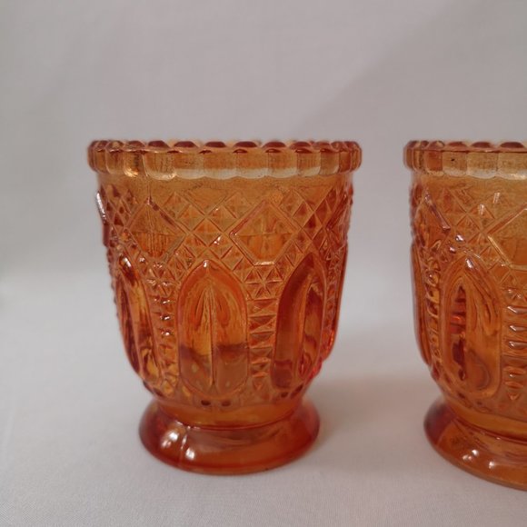 Set of Two Vintage Flash Colour Amberina Glass Candle Holders Minimal Paint Loss - Picture 2 of 4